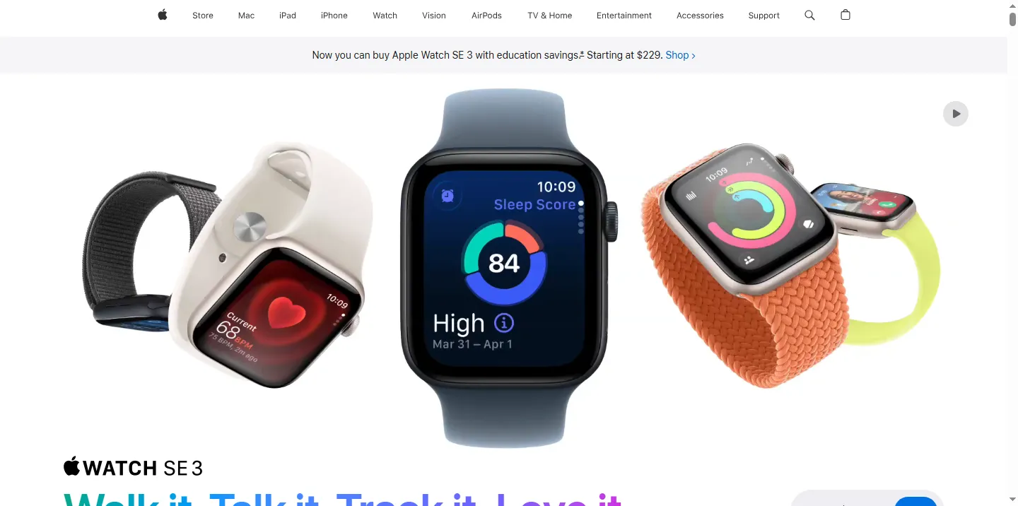 Apple's product page for the Apple Watch SE 3, from $249