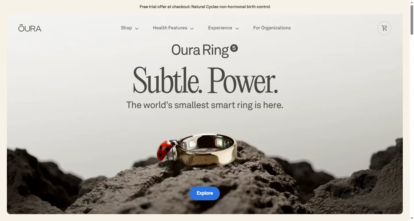 Oura's pricing page showing ring costs and the ongoing membership fee
