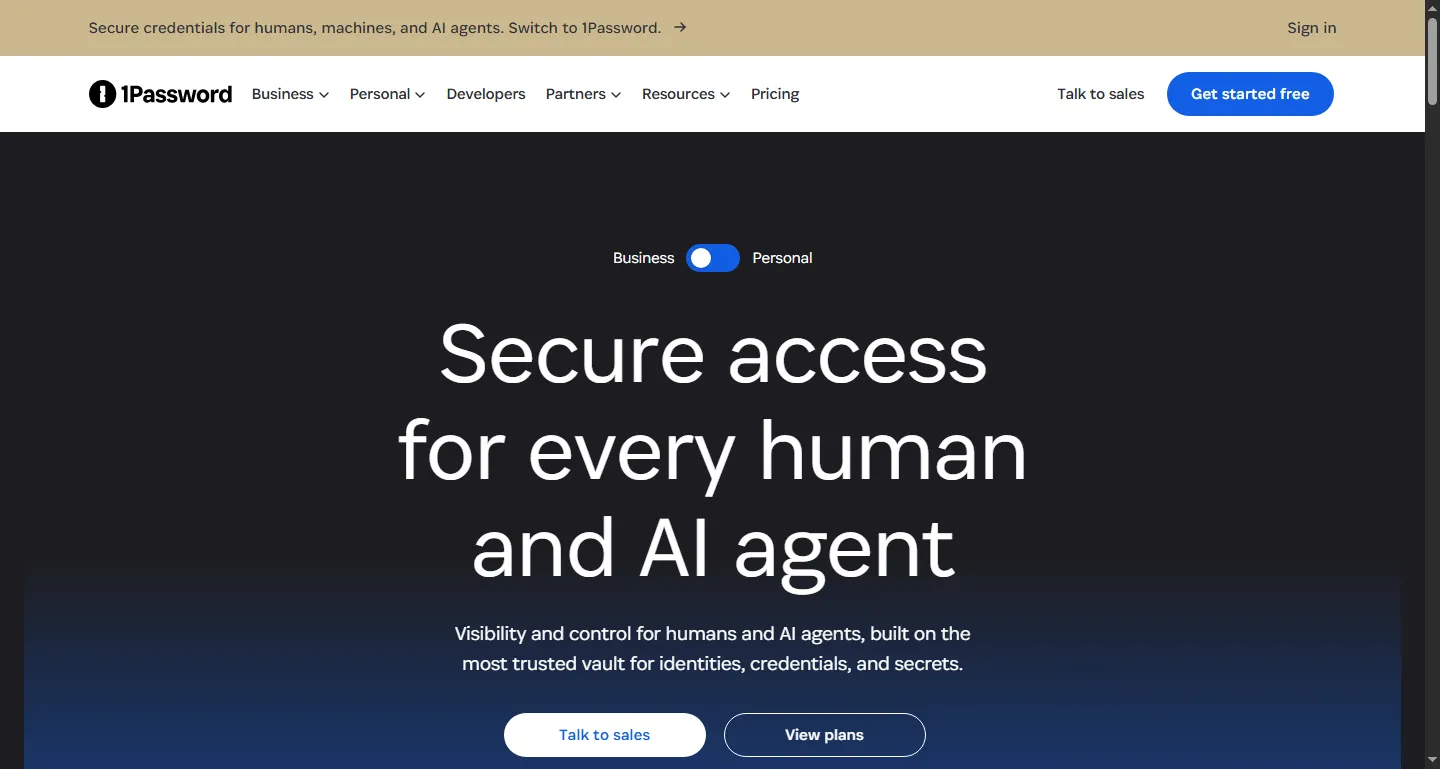 1Password's homepage