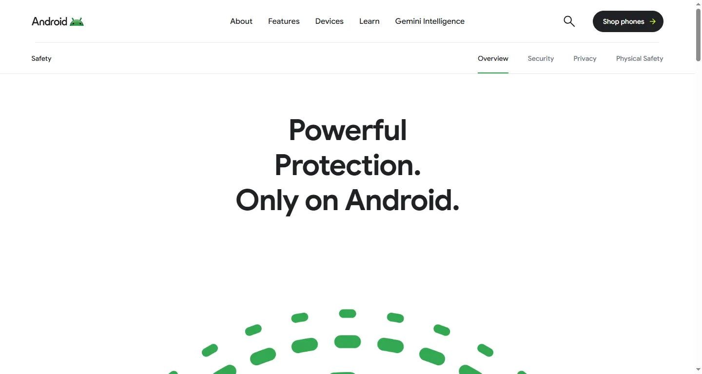 Android's safety marketing page