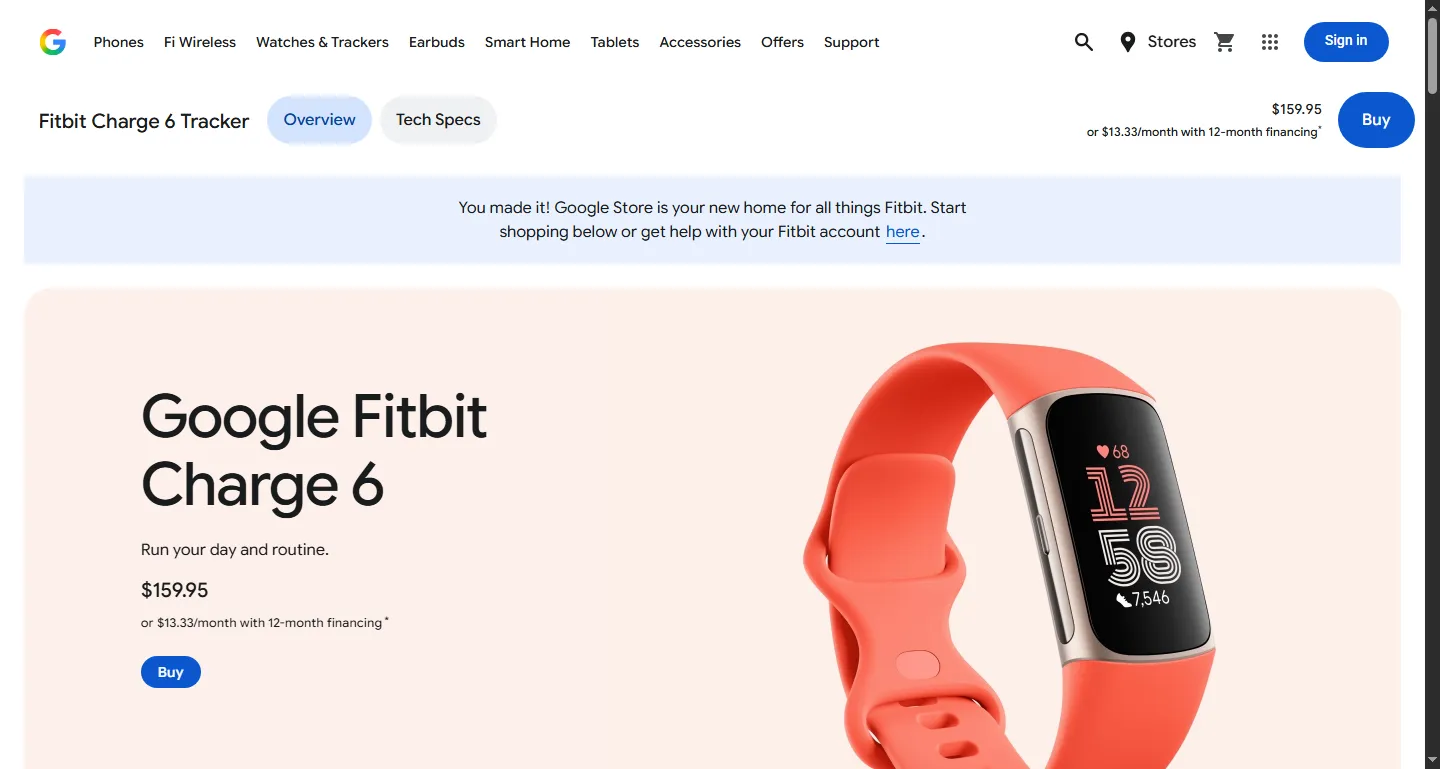 The Fitbit Charge 6 product page on the Google Store