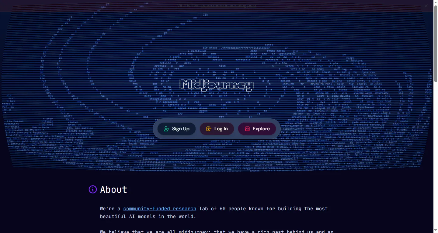 Midjourney's public showcase page displaying AI-generated images