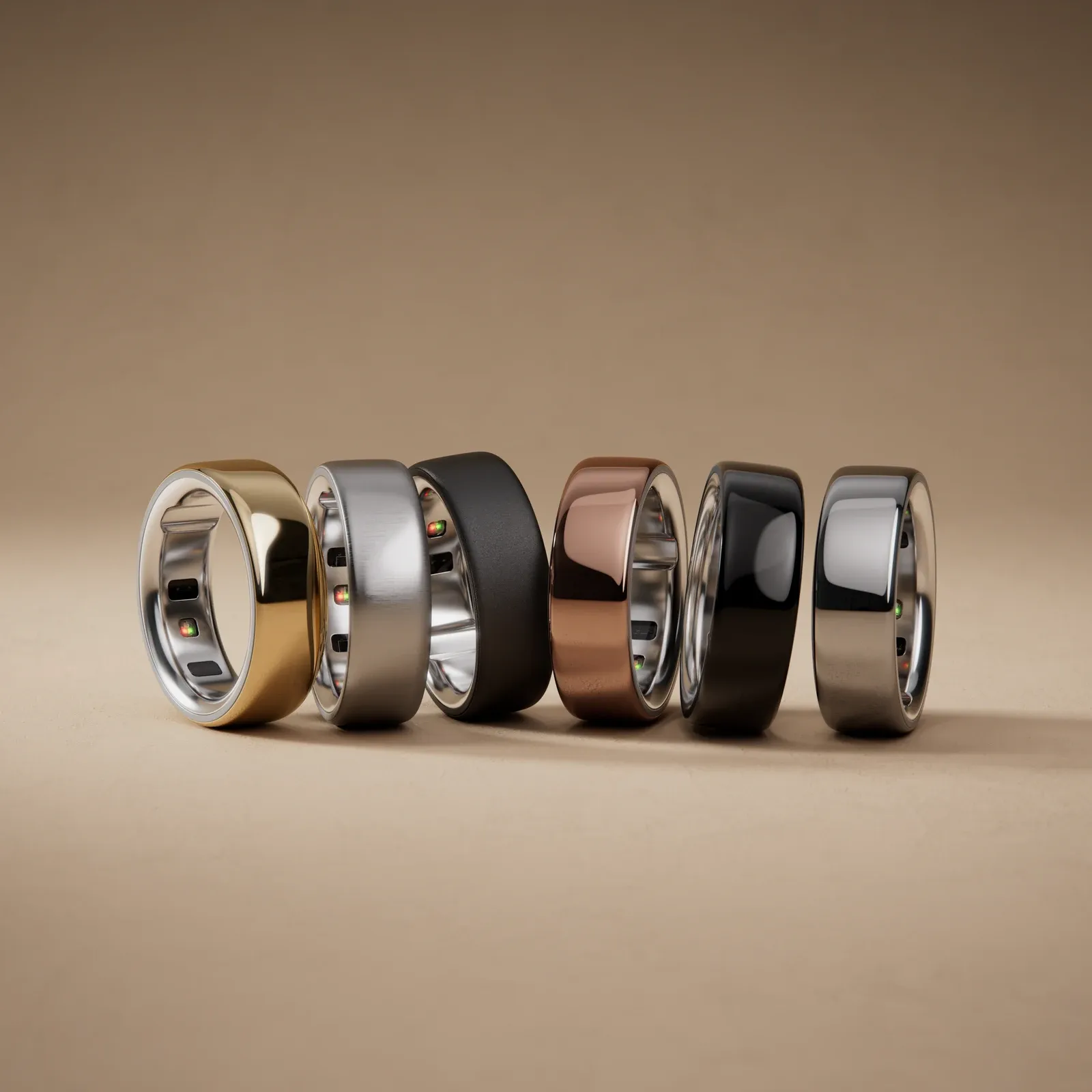 Official Oura press image showing the Oura Ring 4 in its range of finishes