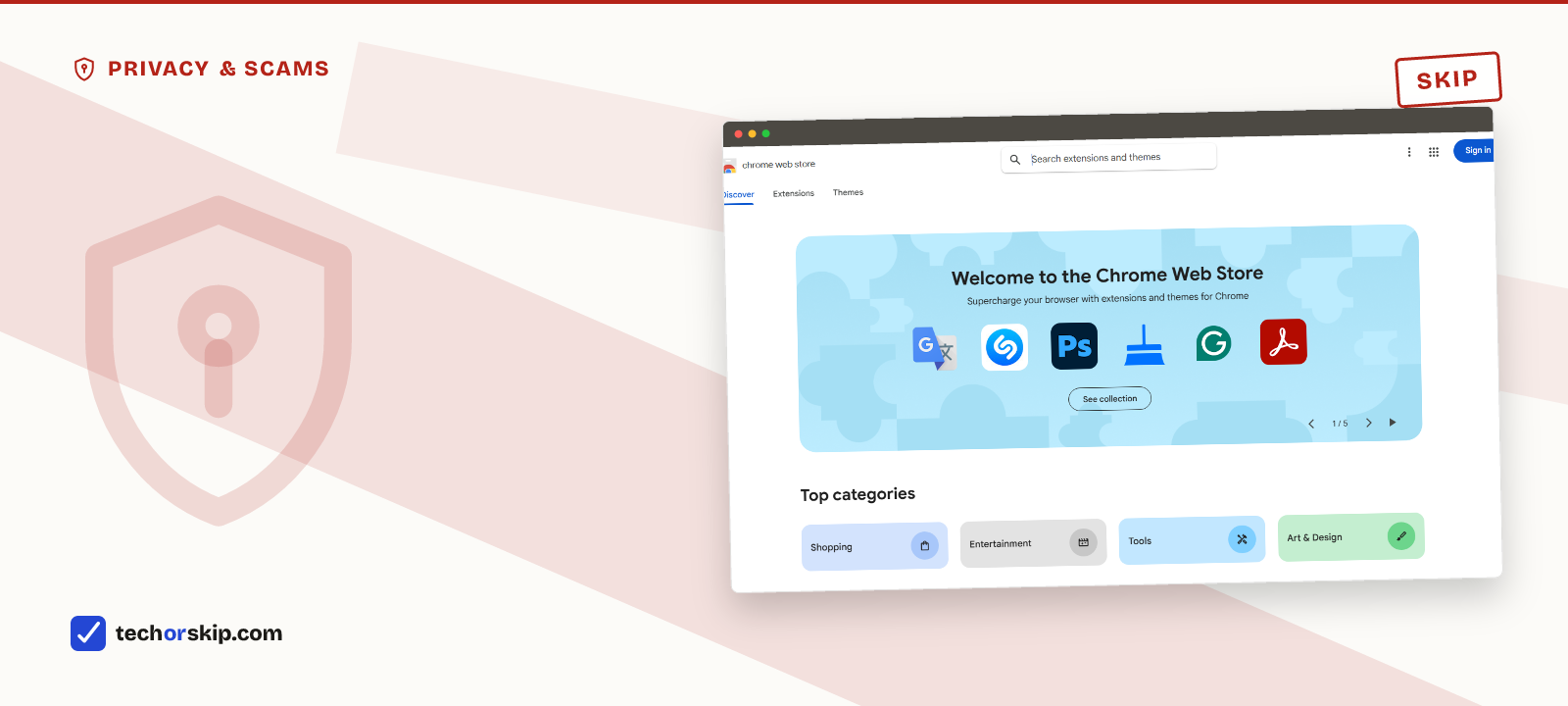 Branded verdict card featuring a screenshot of the Chrome Web Store homepage